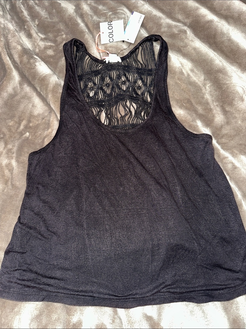 Garage Black Tank Top with Lace-Back Detail